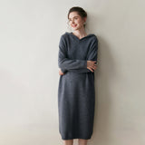Womens Hooded Cashmere Sweater Dress Long Sleeve Cashmere Midi Dress