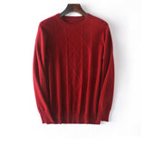 Herren-Diamantgestrickter reiner Kaschmir-Pullover Rundhals mit Rippsaum