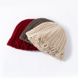 Womens Cashmere Beanie Textured Ribbed Cashmere Bucket Hat with Floral Trim