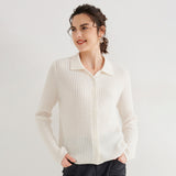 Damen-Cardigan aus reinem Kaschmir, Zopfmuster, Knopfleiste vorne, Rollkragenpullover aus Kaschmir