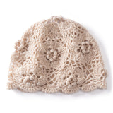 Womens Crochet Cashmere Beanie Textured Knit Cashmere Hat with Scalloped Edge