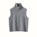 Womens Cable Knit Cashmere Vest Zip Mock Neck Cashmere Sweater Vest