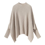 Damen-Kaschmir-Poncho-Pullover mit Ärmeln, gerippter Kaschmir-Umhang mit Stehkragen