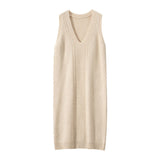 Womens Cashmere Vest Dress V Neck Cable Knit Sleeveless Cashmere Midi Dress