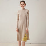 Womens Mock Neck Cashmere Dress Cashmere Midi Dress Bottom Dress