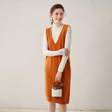 Womens Cashmere Vest Dress V Neck Cable Knit Sleeveless Cashmere Midi Dress