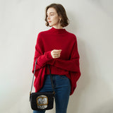 Damen-Kaschmir-Poncho-Pullover mit Ärmeln, gerippter Kaschmir-Umhang mit Stehkragen