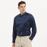 22 Momme Luxus-Seidenhemd für Herren, langärmeliges Oberteil mit Stehkragen