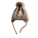 Baby Cashmere Beanie Hat with Fur Pom Cute Bear Cashmere Ear Protection Hat Cashmere Hats