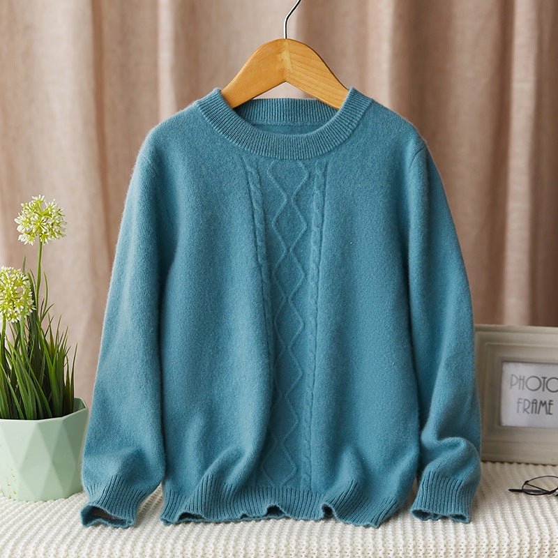 boys and girls crew neck cashmere sweater cable knitted cashmere pullover multi colors