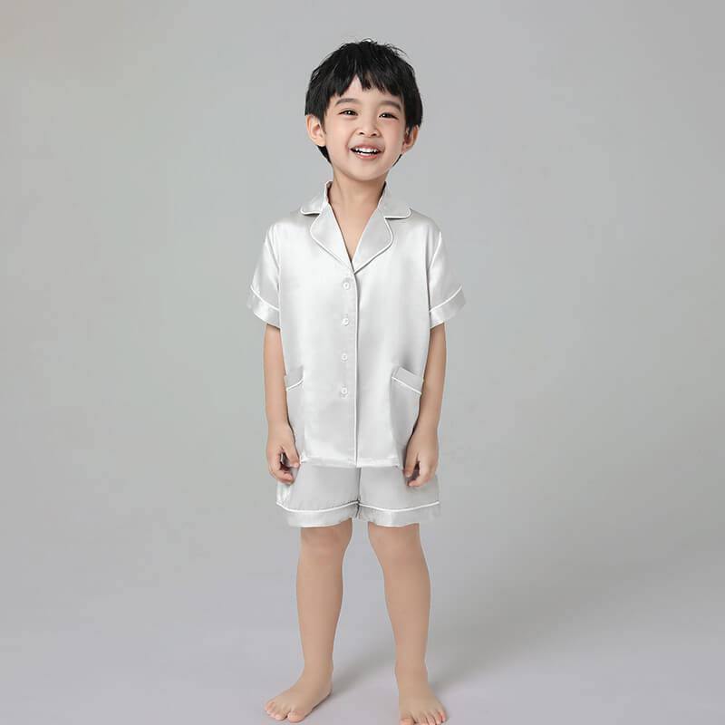 19 Momme Boys Short Silk Pajamas Set Classic Shorts Set Luxury Nightwear for Children -  slipintosoft