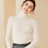 Knitted Cashmere Sweater for Women Slim Fit Turtleneck Solid Cashmere Pullover - slipintosoft