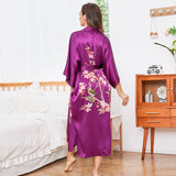 Kimono-Robe aus 100 % langer Seide mit Kirschblüten- und Vogelmuster