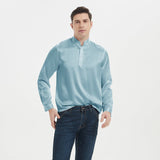 Classic Silk Pullover Shirt For Men 100% Mulberry Silk Long Sleeves Stand Collar Top - slipintosoft