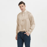 Classic Silk Pullover Shirt For Men 100% Mulberry Silk Long Sleeves Stand Collar Top - slipintosoft