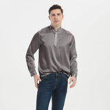 Classic Silk Pullover Shirt For Men 100% Mulberry Silk Long Sleeves Stand Collar Top - slipintosoft