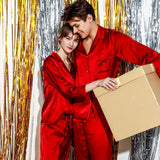 Seidenpyjamas für Paare, Weihnachtspyjamas aus Seide, 2 Sets für Männer und Frauen