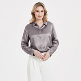 Elegante Damen-Seidenbluse mit Perlenschnalle und langen Ärmeln