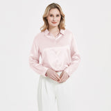 Elegante Damen-Seidenbluse mit Perlenschnalle und langen Ärmeln