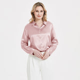 Elegante Damen-Seidenbluse mit Perlenschnalle und langen Ärmeln