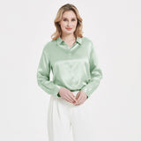 Elegante Damen-Seidenbluse mit Perlenschnalle und langen Ärmeln