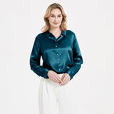 Elegante Damen-Seidenbluse mit Perlenschnalle und langen Ärmeln