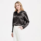 Elegante Damen-Seidenbluse mit Perlenschnalle und langen Ärmeln