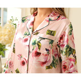 Long Floral Silk Pajama Set For Women Pink Black Real 100 Ladies Silk Pjs Mulberry Silk Sleepwear - slipintosoft