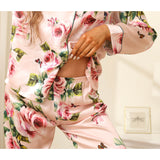 Long Floral Silk Pajama Set For Women Pink Black Real 100 Ladies Silk Pjs Mulberry Silk Sleepwear - slipintosoft