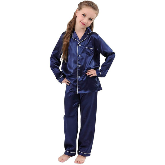 Seiden-Pyjama-Set für Mädchen, langer Seiden-Pyjama, Kinder-Seiden-Pyjama, Seiden-Nachtwäsche