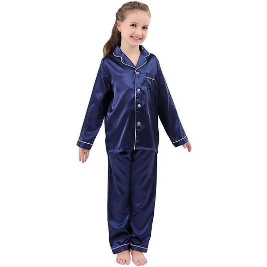 Seiden-Pyjama-Set für Mädchen, langer Seiden-Pyjama, Kinder-Seiden-Pyjama, Seiden-Nachtwäsche