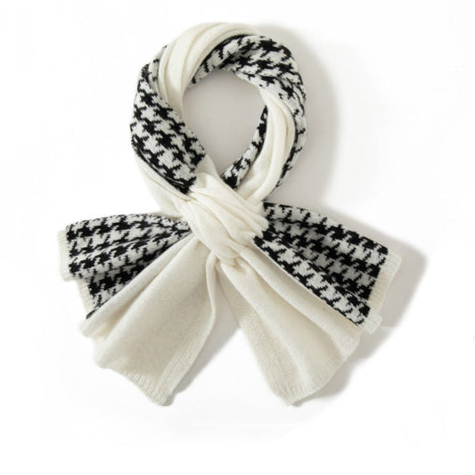 Houndstooth Small Crossed Cashmere Scarf Thick Cashmere Neck Warmer for Winter Cashmere Scarf