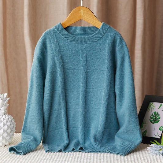 kids round neck cashmere sweater boys sweater girls cable knitted cashmere pullover - slipintosoft