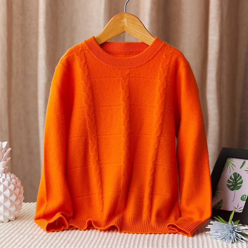 kids round neck cashmere sweater boys sweater girls cable knitted cashmere pullover - slipintosoft