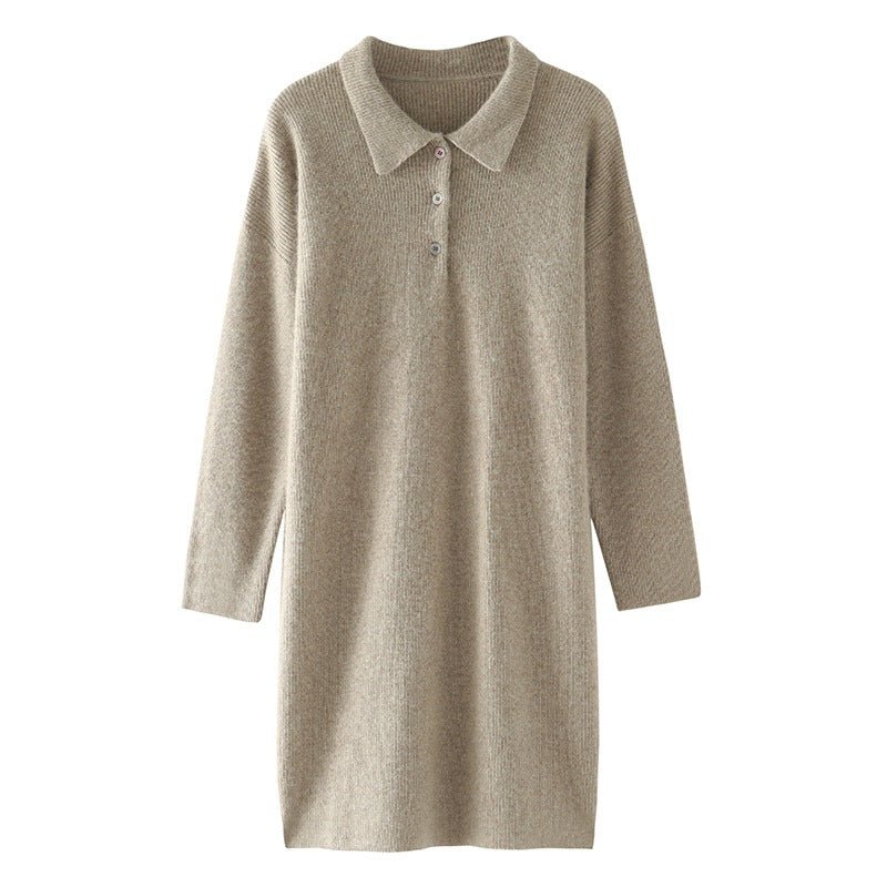 Ladies Lapel Neck Cashmere Dresses Long Sleeve Button Down Cashmere Sweater Dress Women Cashmere Dress