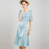 100% Mulberry Silk Women's Silk Dress Retro French Silk Dresse Short Sleeves Silk Dress - slipintosoft