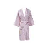 100% Short Silk Kimono Robe Light Pink in Chinese Printing Ladies Sleek and Soft Loungwear -  slipintosoft