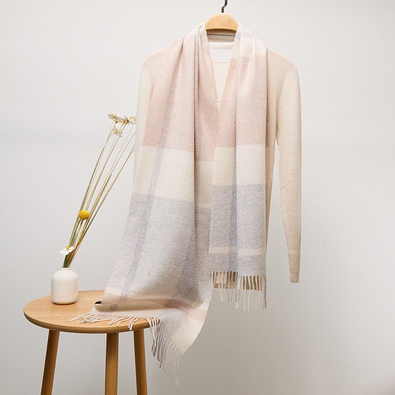 Long Cashmere Scarf with Tassel Plaid Cashmere Warps Multi Styles Winter Gifts - slipintosoft