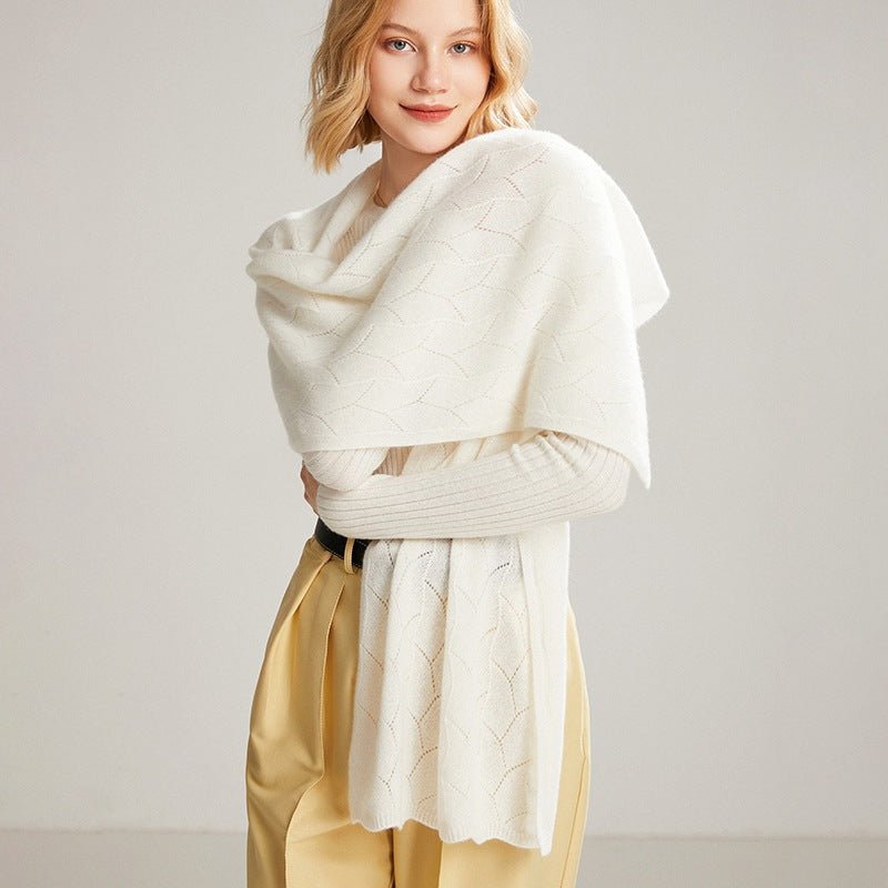 Long Cut - out Cashmere Scarf for Women Double Layer Solid Cashmere Shawl and Wraps Cashmere Scarf