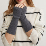 Long Fingerless Gloves Cashmere Ribbed Knit Gloves Wrist Protection Gray M