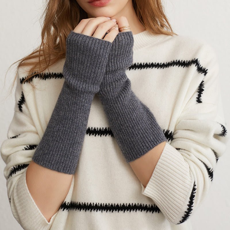 Long Fingerless Gloves Soft Cashmere Ribbed Knit Gloves Cashmere Wrist Protection - slipintosoft