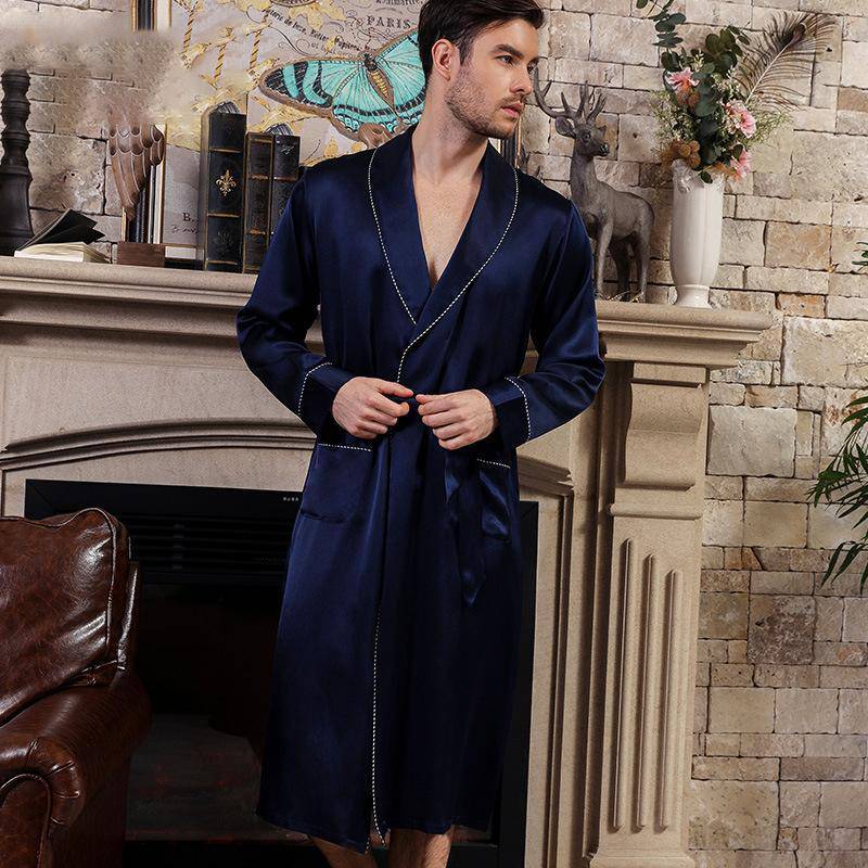 Best Quality Long Mens Silk Robe With Belt Real 100% Luxury Silk Robe For Men -  slipintosoft