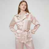 Long Silk Pajamas Set with belt for Women Silk PJS ladies 100 silk sleepwear - slipintosoft