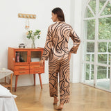 Luxury Swirl Print Long Sleeve Mulberry Silk Pajama Set