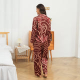 Luxury Swirl Print Long Sleeve Mulberry Silk Pajama Set