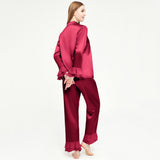 Womens Long Silk Pajamas Set ruffled Luxury Silk Sleepwear - slipintosoft