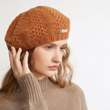 Damen-Kaschmir-Beanie-Mütze, französische Baskenmütze aus Kaschmir, Grobstrickmütze für Herbst und Winter