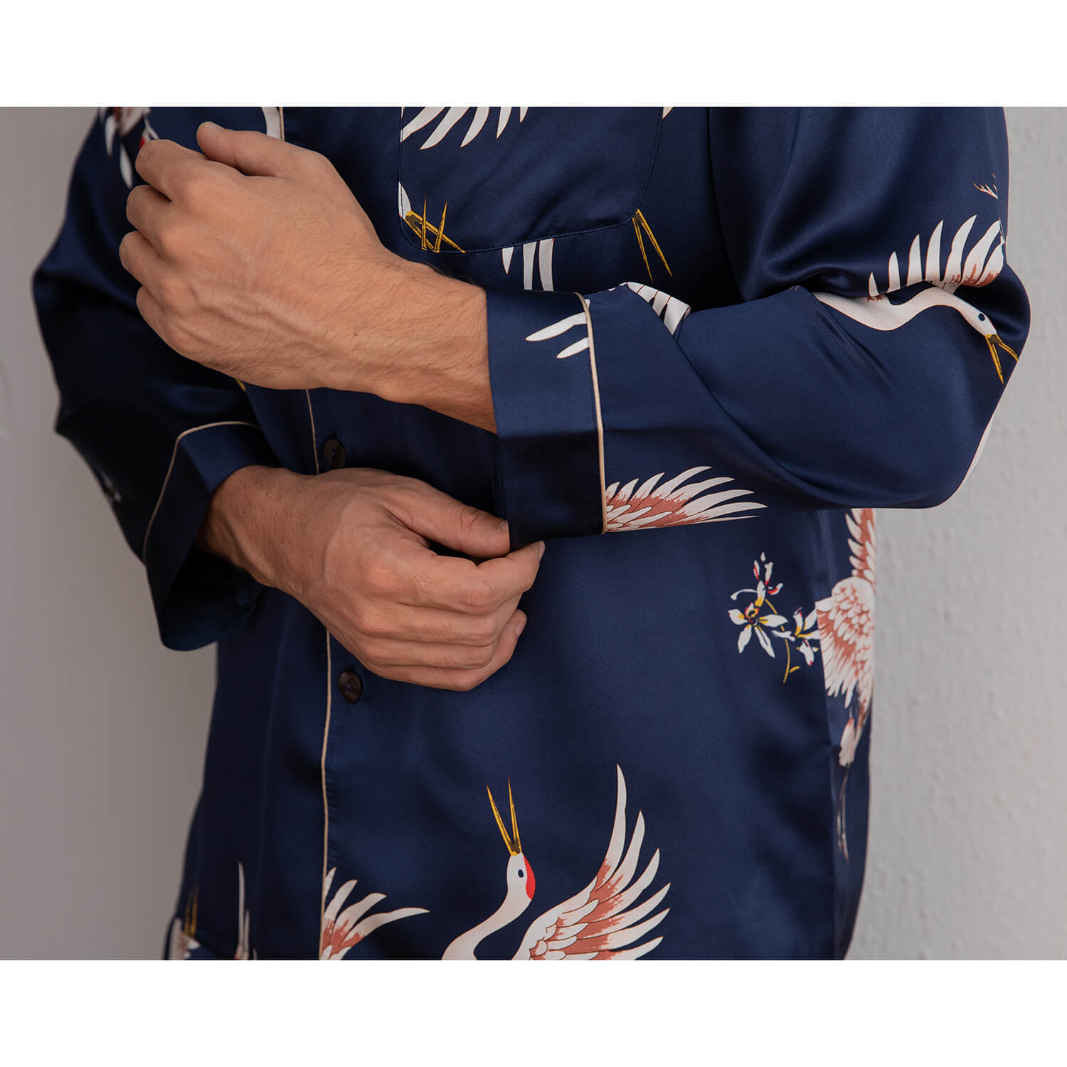 Print long Silk Pajamas Set For Men Classic ButtonDown Silk Sleepwear - slipintosoft