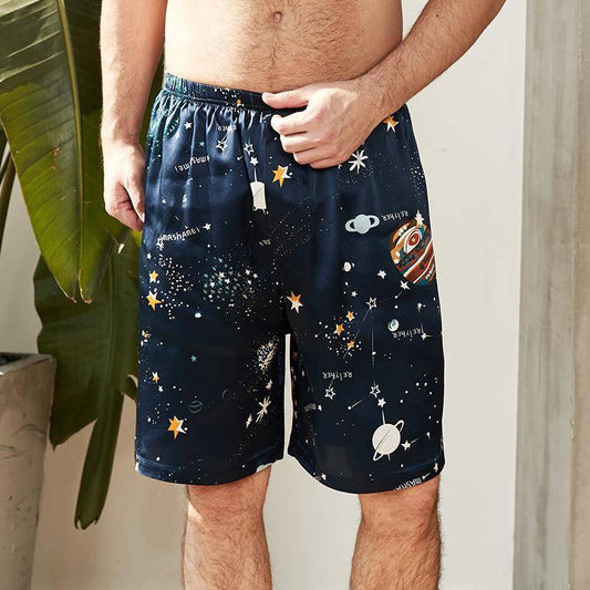 Herren-Seiden-Boxershorts, bedruckte Seiden-Shorts, Schlaf-Pyjama-Hose