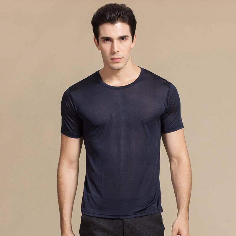 Mens Crew Neck Silk T-Shirt Silk Knitted Top Shirts